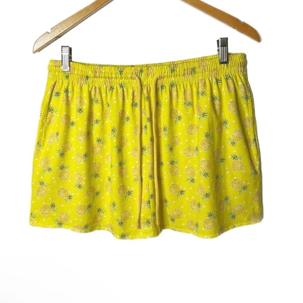 Cozee Corner Women Mini Skirt XL Yellow Pineapple Print Drawstring Casual Cotton - Picture 2 of 6